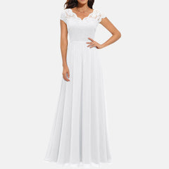 JuliaFashion - Lace Patchwork Maxi Long Evening Solid Lace Patchwork Backless V Neck High Waist Elegant Wedding Party Dress