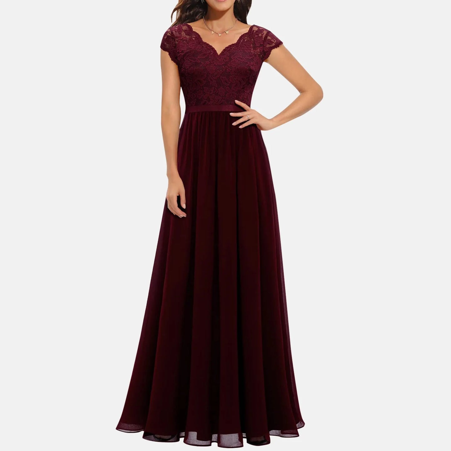 JuliaFashion - Lace Patchwork Maxi Long Evening Solid Lace Patchwork Backless V Neck High Waist Elegant Wedding Party Dress