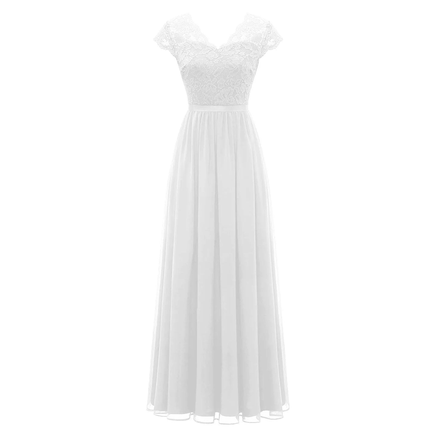 JuliaFashion - Lace Patchwork Maxi Long Evening Solid Lace Patchwork Backless V Neck High Waist Elegant Wedding Party Dress