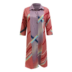 JuliaFashion - Women Striped Print Long Sleeve Shirt Autumn Spring Casual OL Long Fashion Vintage Splice Ladies Clothing Dress
