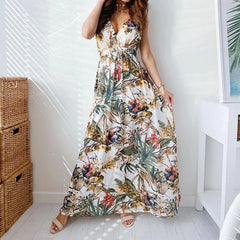 JuliaFashion - Summer Long Beach Floral Print SunFashion New Floral Print Halter Strap Banquet Wedding Maxi Dress