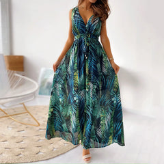 JuliaFashion - Summer Long Beach Floral Print SunFashion New Floral Print Halter Strap Banquet Wedding Maxi Dress