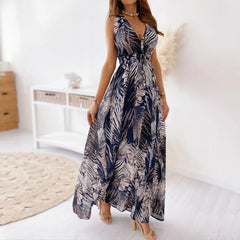 JuliaFashion - Summer Long Beach Floral Print SunFashion New Floral Print Halter Strap Banquet Wedding Maxi Dress