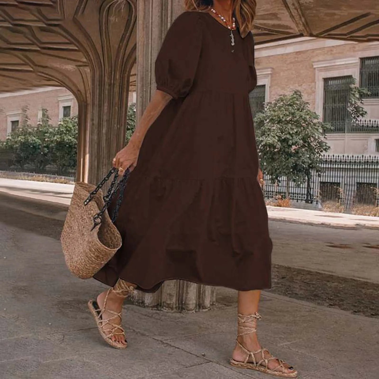 JuliaFashion - Women Solid SunSummer Vintage Elegant Loose Short Sleeve Swing Party Long Female Beach Vestidos Casual Robe Dress