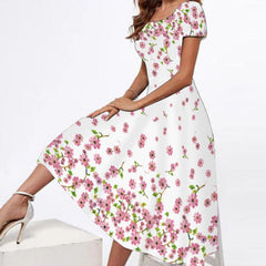 Plus Size Round Neck Short-Sleeve Printed Maxi Dress