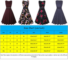 JuliaFashion - Women Vintage Polka Dot A Line Casual Round Neck Summer Elegant High Waist Patchwork Sleeveless Tunic Party Swing Dress