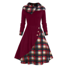 JuliaFashion - Y2K Hooded Button Overlap Plaid Gothic Punk Halloween Cosplay Dress