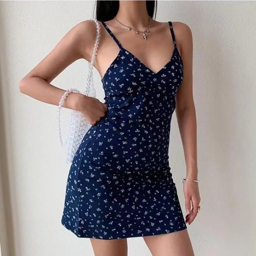 Julia Fashion - White Vintage Print Halter Floral Maxi Puss Sexy Backless Women's Mini Dress