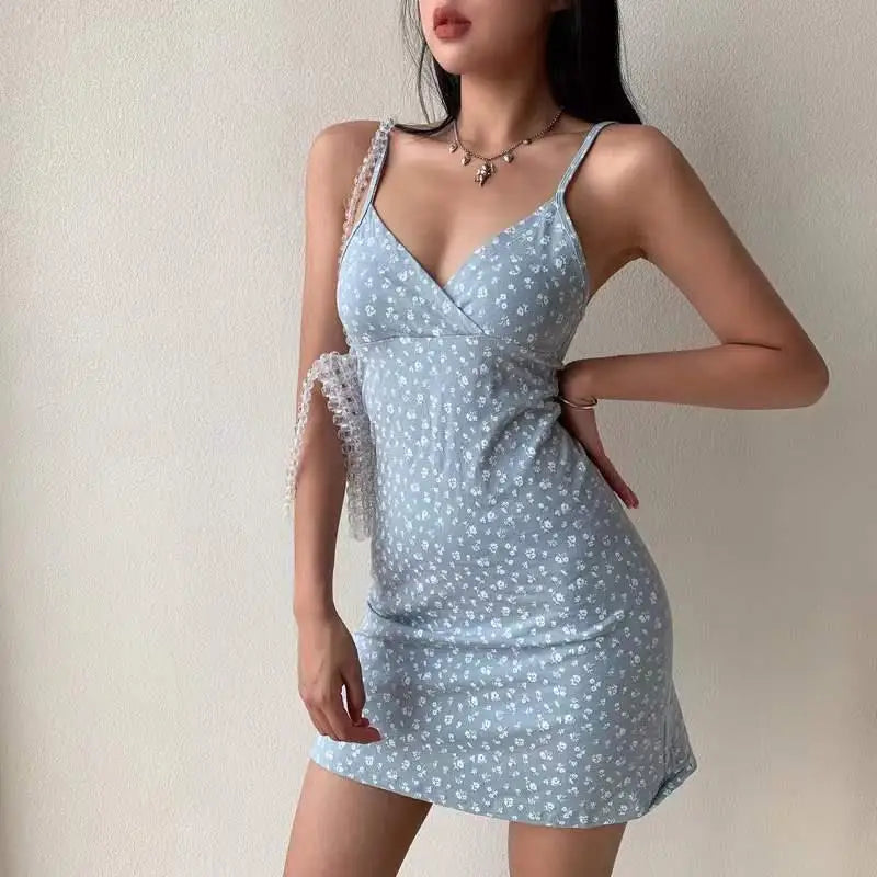 Julia Fashion - White Vintage Print Halter Floral Maxi Puss Sexy Backless Women's Mini Dress