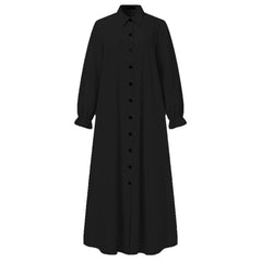 JuliaFashion - Women's Clothing 2024 Long Sleeve Muslim Robe Women Islamic Clothing Abaya Shirt Buttoned Dubai Turkish Femme Hijab Arabic Wear Dress