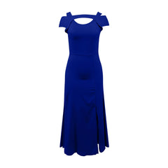 JuliaFashion - Women's Casual Long Maxi Evening Party Beach Long Solid Color Hollow Out Short Sleeve Square Collar Summer Costume Dress