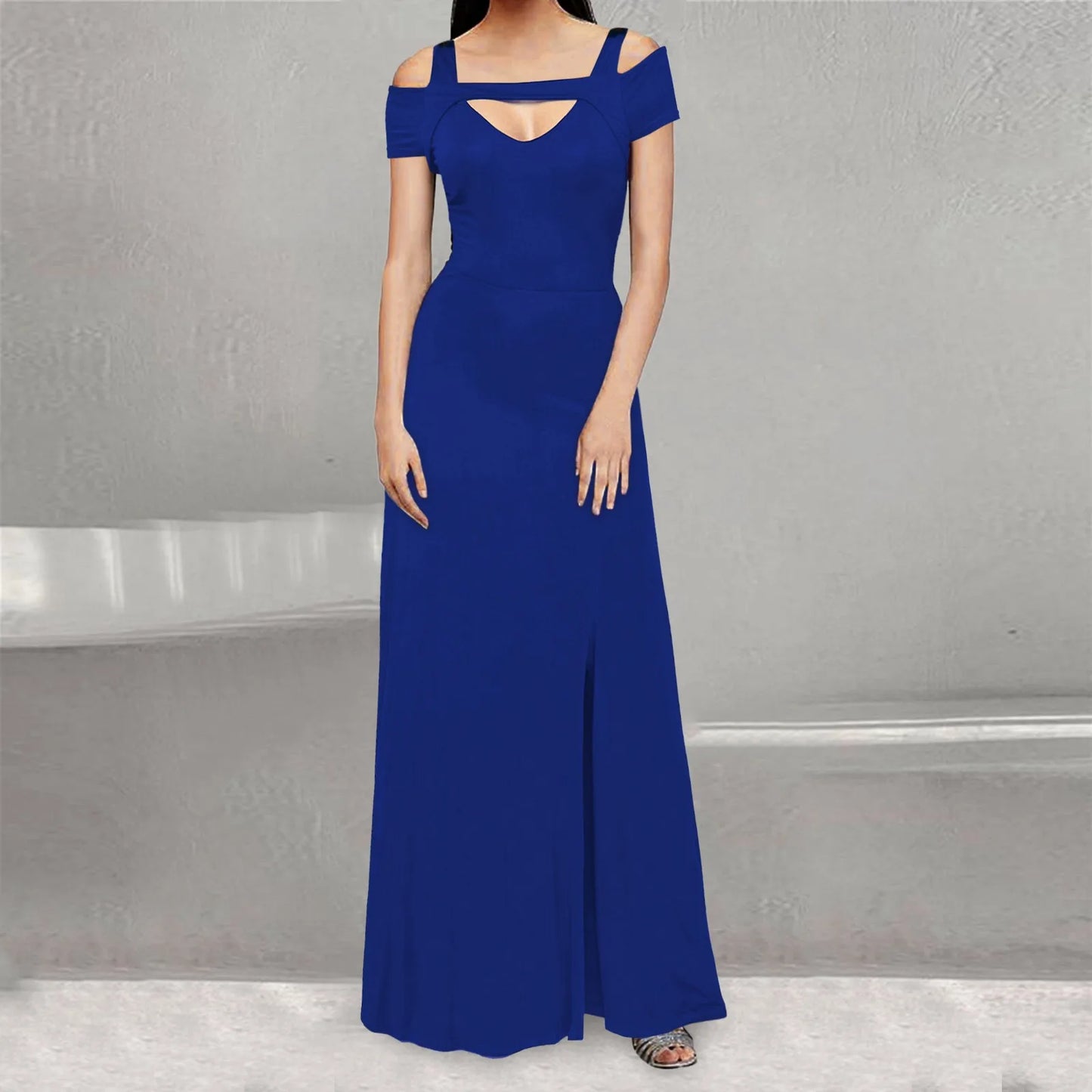 JuliaFashion - Women's Casual Long Maxi Evening Party Beach Long Solid Color Hollow Out Short Sleeve Square Collar Summer Costume Dress