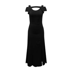 JuliaFashion - Women's Casual Long Maxi Evening Party Beach Long Solid Color Hollow Out Short Sleeve Square Collar Summer Costume Dress