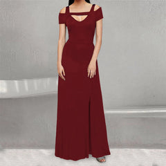JuliaFashion - Women's Casual Long Maxi Evening Party Beach Long Solid Color Hollow Out Short Sleeve Square Collar Summer Costume Dress