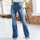 Patchwork Flared Vintage High Stretch Casual Denim Jean