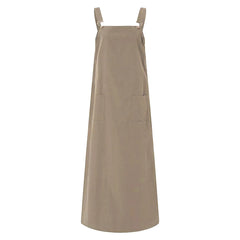 JuliaFashion - Women's Sleeveless SunVintage Suspenders Casual Loose Solid Overalls Long Summer Square Neck Buckle Robe Dress