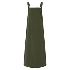 JuliaFashion - Women's Sleeveless SunVintage Suspenders Casual Loose Solid Overalls Long Summer Square Neck Buckle Robe Dress