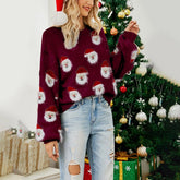 Sequin Long Sleeve Vintage Blouse With Santa Claus Hoodie Christmas Sweater Sweaters-L