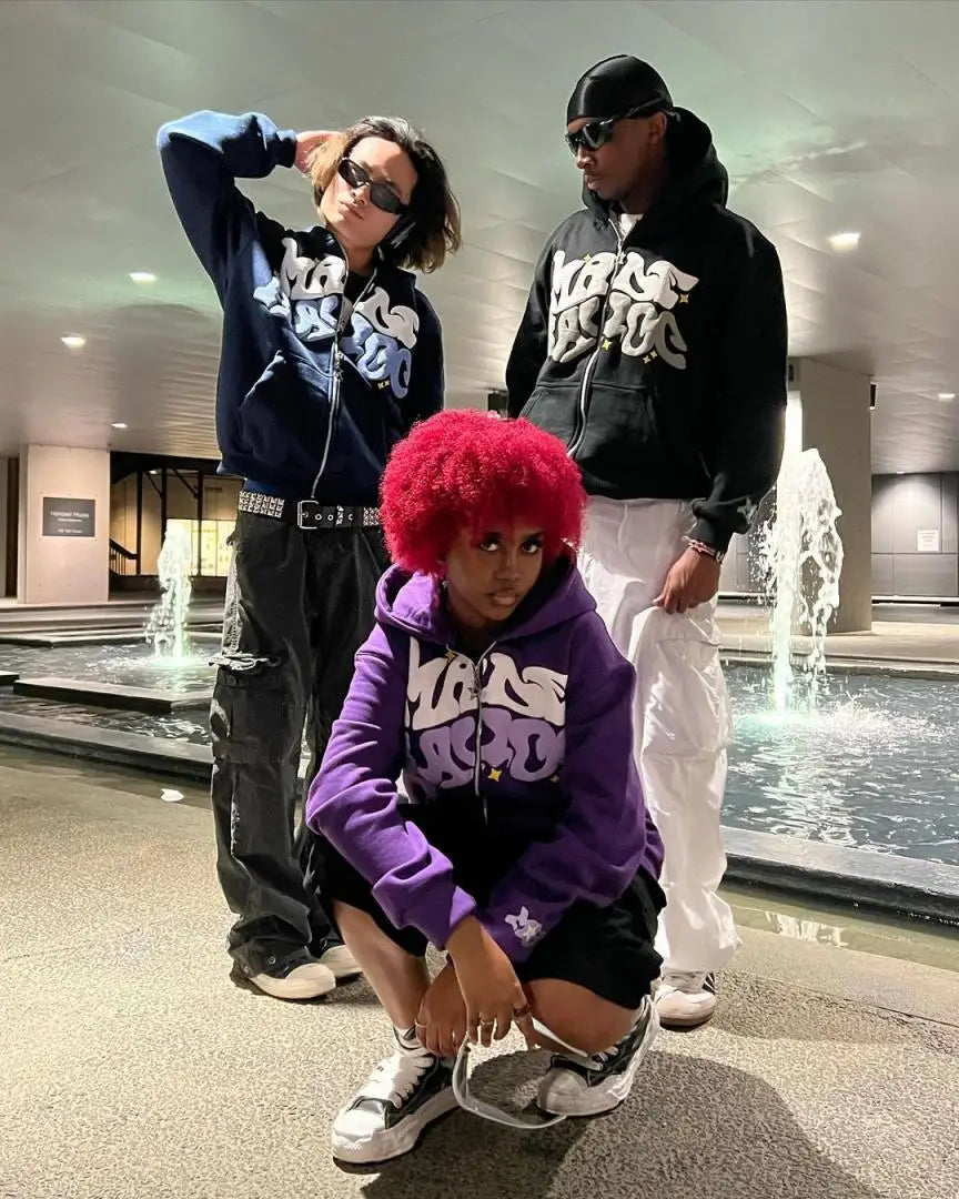 Loose Pink Printed Fashion Hip Hop Zipper Hoodie