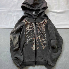 Gothic Punk Skeleton Print Hoody Jacket
