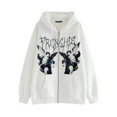 Gothic Punk Skeleton Print Hoody Jacket White / M