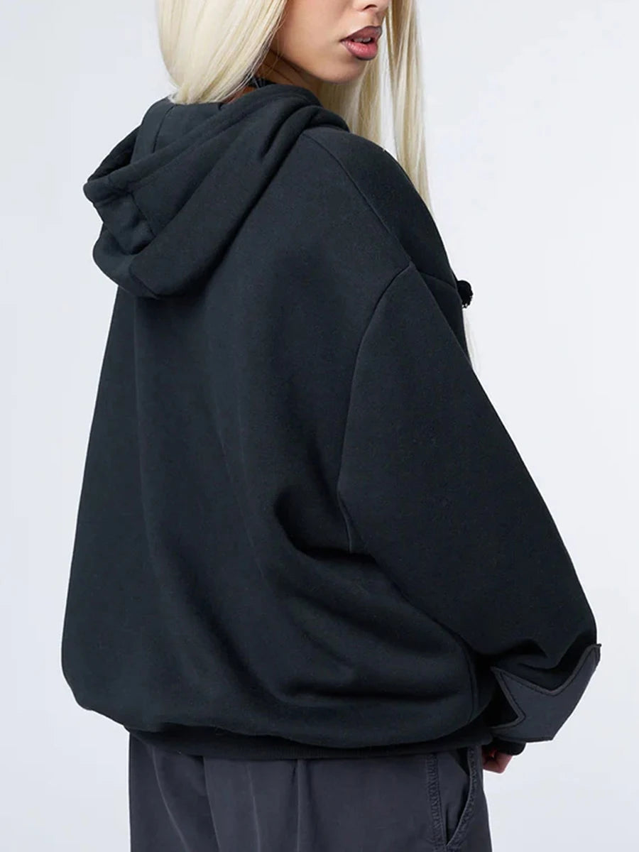 Y2K Vintage Star Print Hooded Casual Loose Long Sleeve Zip Up Hoody