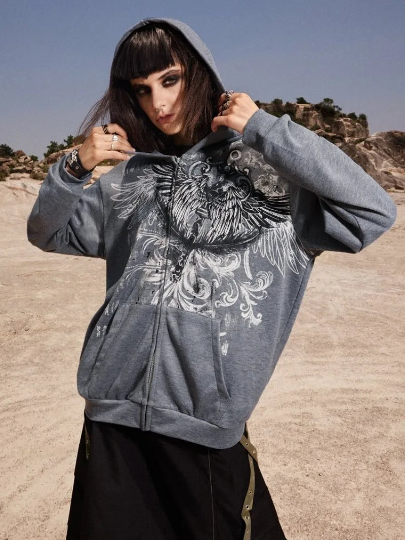 Y2K Casual Vintage Gothic Stylish Zip Up Hoodie