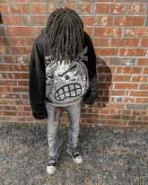 Cartoon Pattern Printed Hoodie Black / S