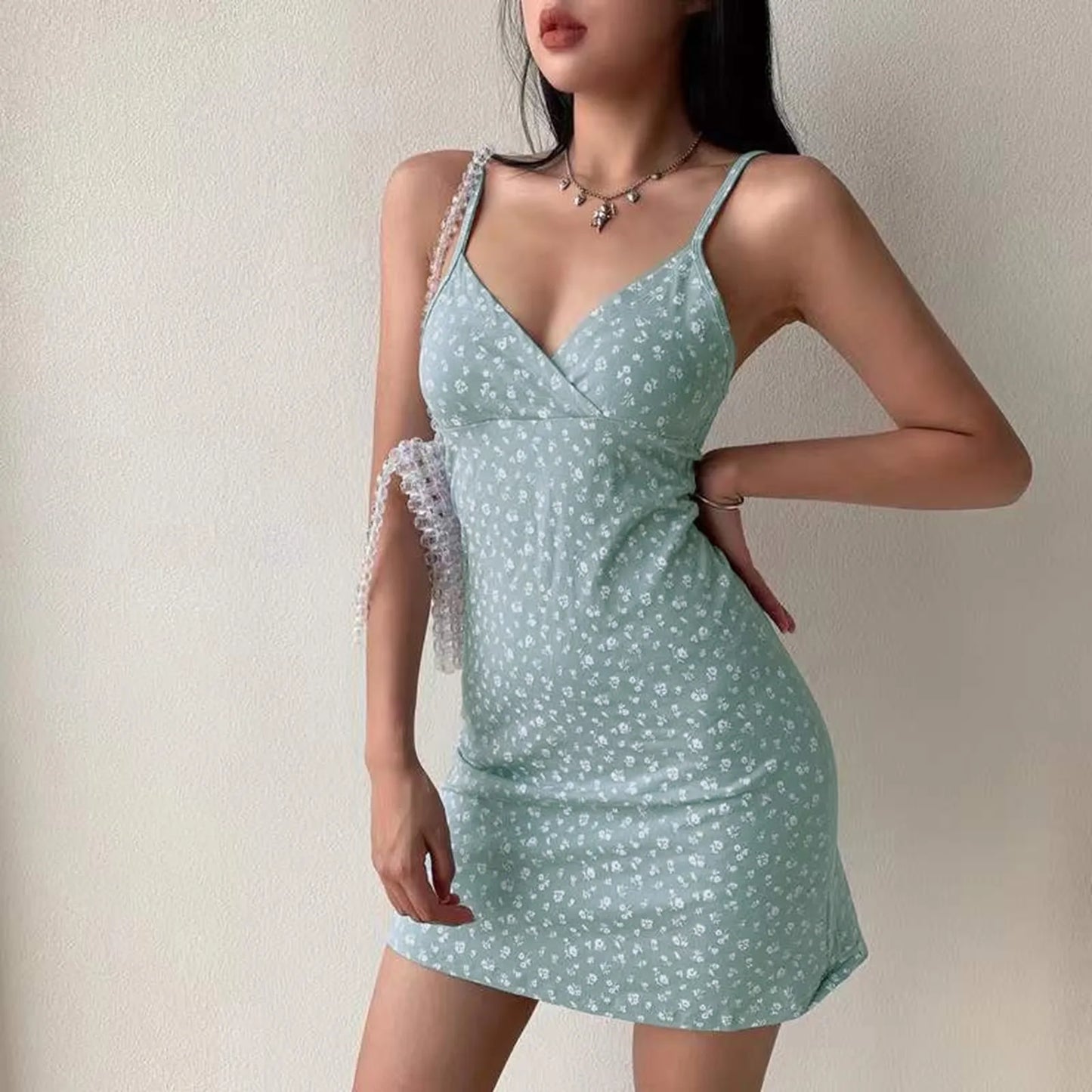 Julia Fashion - Vintage Floral Cross Camis Sexy Backless Party Mini Dress