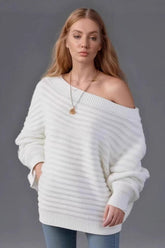 Textured One Shoulder Knit Sweater