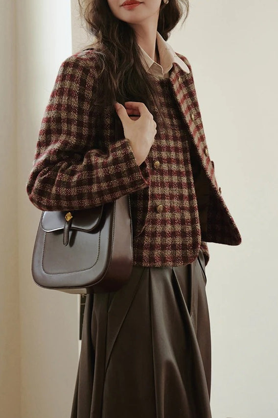 Vintage Plaid Single Breasted Christmas Outerwear