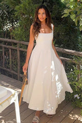 Simple Sleeveless Square Neck Work Dress