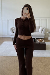Ribbed Cropped Knit Top Flared Pants Set