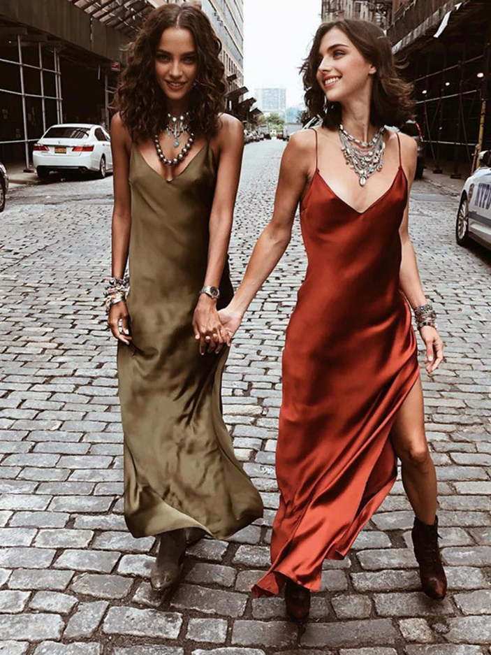Julia Fashion - Sexy Satin V Neck Party Dress