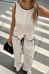 Chic Colorblock Sleeveless Vest Pants Set