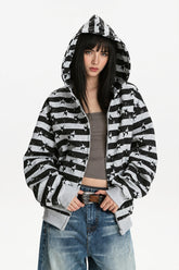 Striped Star Print Zip Hoodie