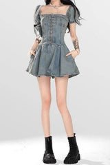 Lace Up Strapless Denim Dress