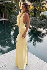 Halter Deep V Backless Bodycon Maxi Prom Dress