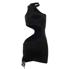 Cutout Trim Choker Neck Modern Bodycon Mini Dress - Black L / White Party Dresses-L