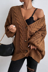Oversized Cable Knit V Neck Button Cardigan