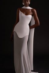 Stretch Tulle Bandage Mesh Formal Dress XS / White