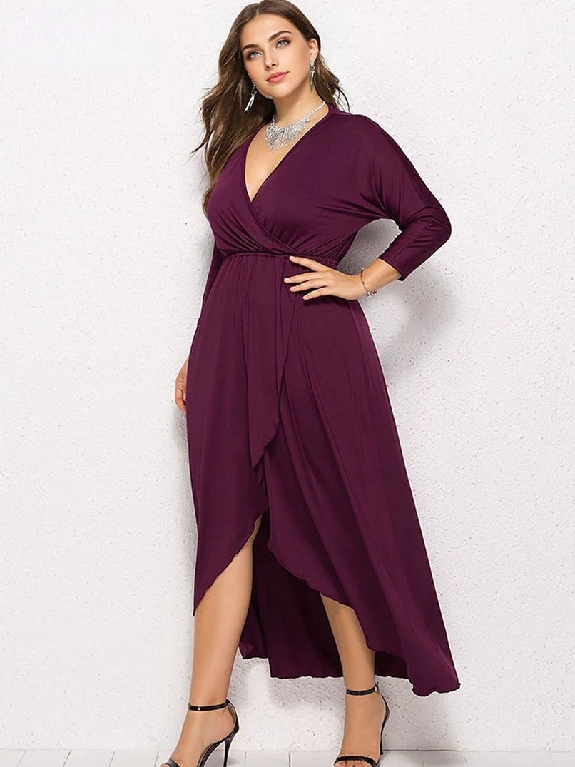 JuliaFashion - 2024 Solid Curve Pleated Waist Party Ruffled Dress