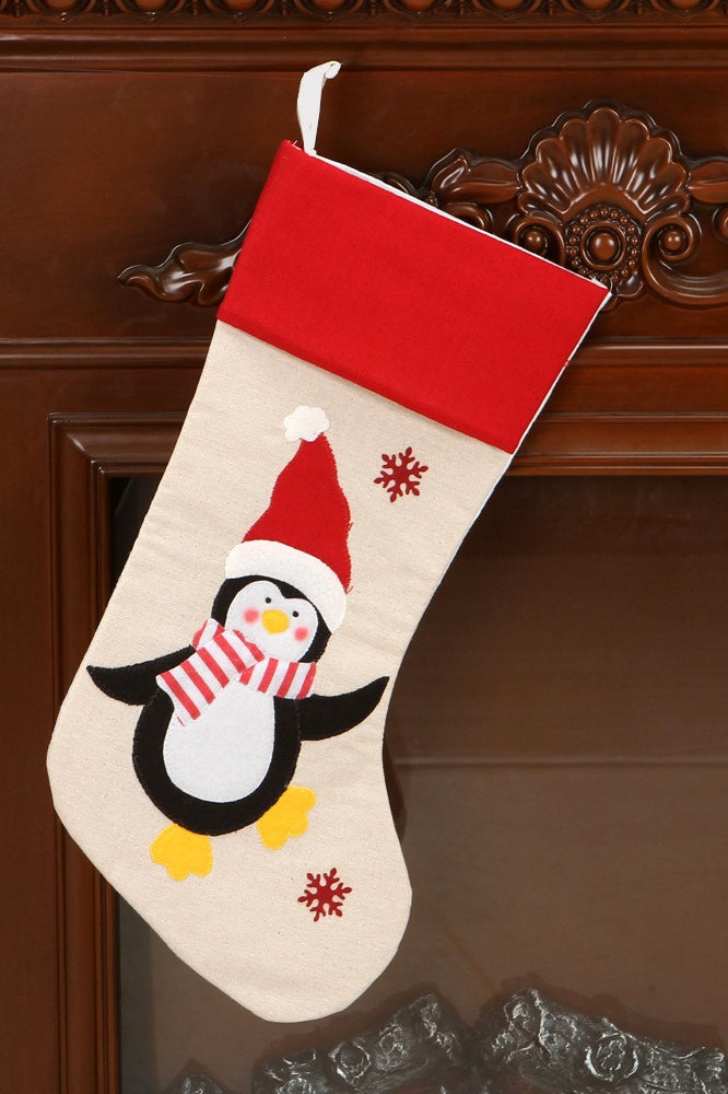 Christmas Linen Santa Embroidery Hanging Storage Bag