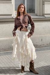 Apricot Ruffle Chic Lace Trim Skirt