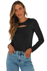 Arm Out In Top Long Metallic Cut Sparkle Black Tops