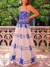 Unique Painted Crochet Floral Print Midi Dress