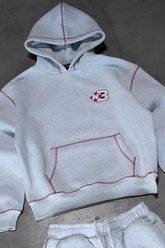 Red Contrast Stitch Embroidered Sweatshirt