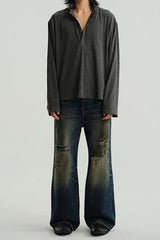 Henley Neck Soft Comfortable Long Sleeve Tee