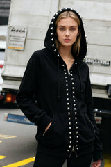 Studded Zipper Gothic Hoodie