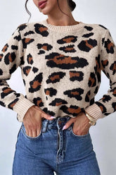 Contrast Leopard Crew Neck Sweater